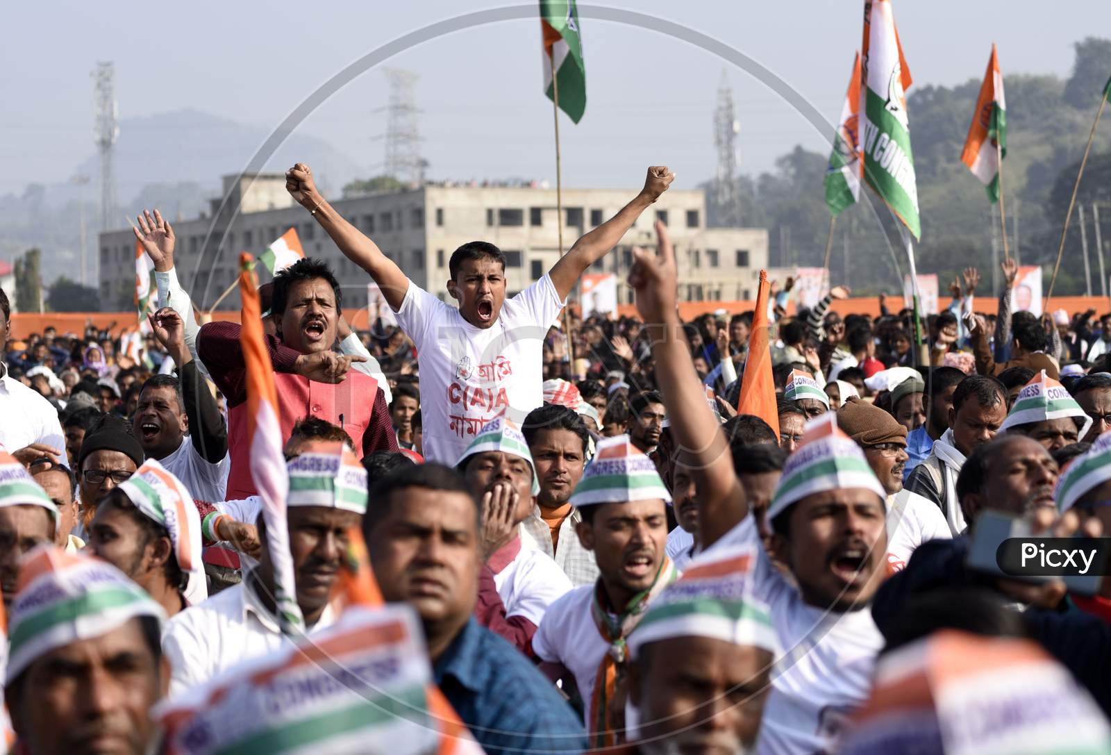 Anti-Caa Protest. , Congress Supporters During A Caa Protest Public Rally By Former President Of India'S Congress Party Rahul Gandhi, In Guwahati