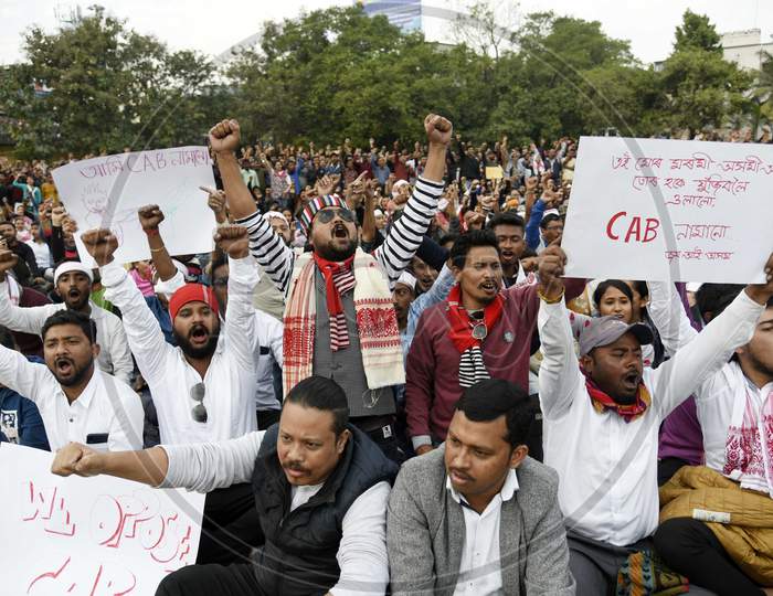 People Assemble For A Protest Against The Citizenship Amendment Bill Despite Curfew, In Guwahati