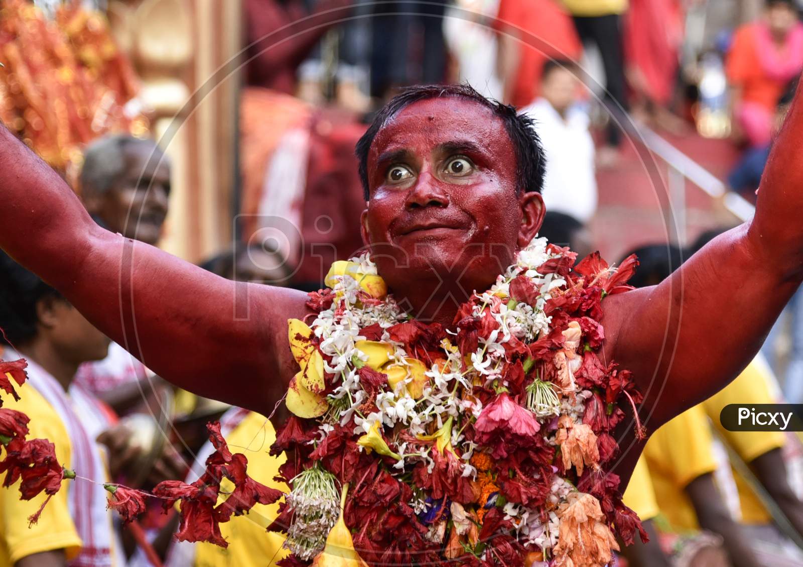 Artists Performing On Durga  Goddess Procession During Dussera Festival Celebrations