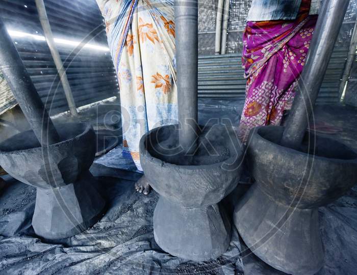 Workers Preparing Gunpowder In A Firecracker Workshop Ahead Of Diwali Festival, In Barpeta, Assam