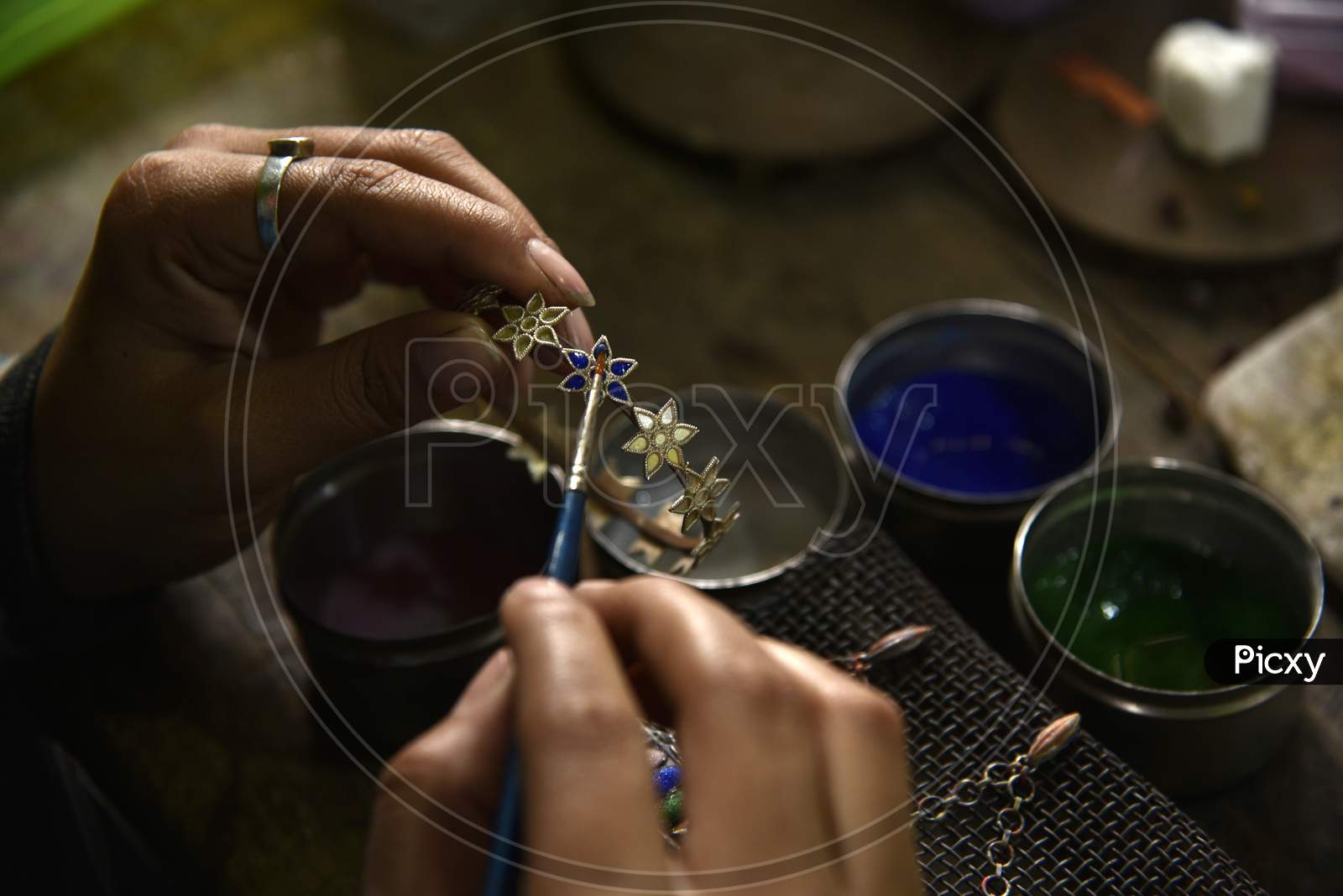Nagaon, Assam, India. February 11, 2019. Worker Making Silver Jewellery In A Traditional Method In A Assamese Jewellery Manufacturing Unit.
