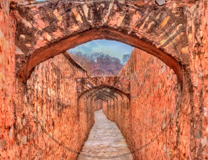 Archway Between Amer And Jaigarh Fort In Jaipur - Rajasthan, India