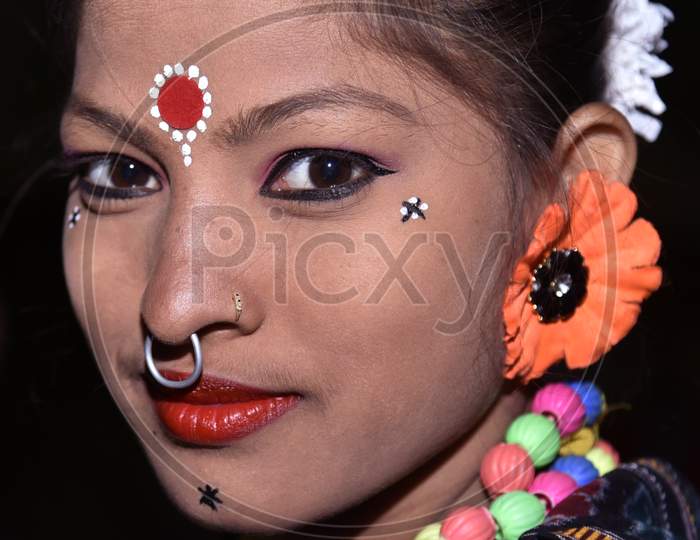Assamese People In Traditional Assam tribal  Clothes During Bihu Festival Celebrations In Guwahati
