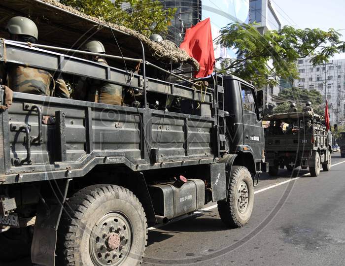 Indian Army Conduct Flag March On The Second Day Of Curfew Imposed By Authorities, Following Anti-Citizenship Amendement Bill (Cab) Protests, In Guwahati