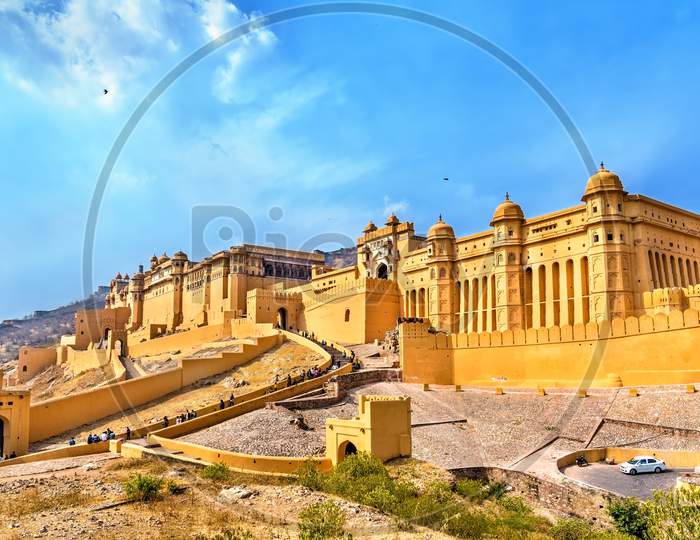 View Of Amer Fort In Jaipur. A Major Tourist Attraction In Rajasthan, India