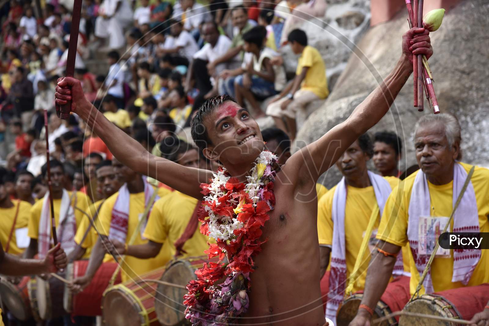 Artists Performing On Durga  Goddess Procession During Dussera Festival Celebrations