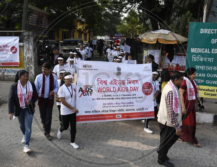 Nursing Students During An Awareness Programme On World Aids Day, In Guwahati, Assam, India