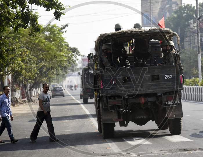 Indian Army Conduct Flag March On The Second Day Of Curfew Imposed By Authorities, Following Anti-Citizenship Amendement Bill (Cab) Protests, In Guwahati