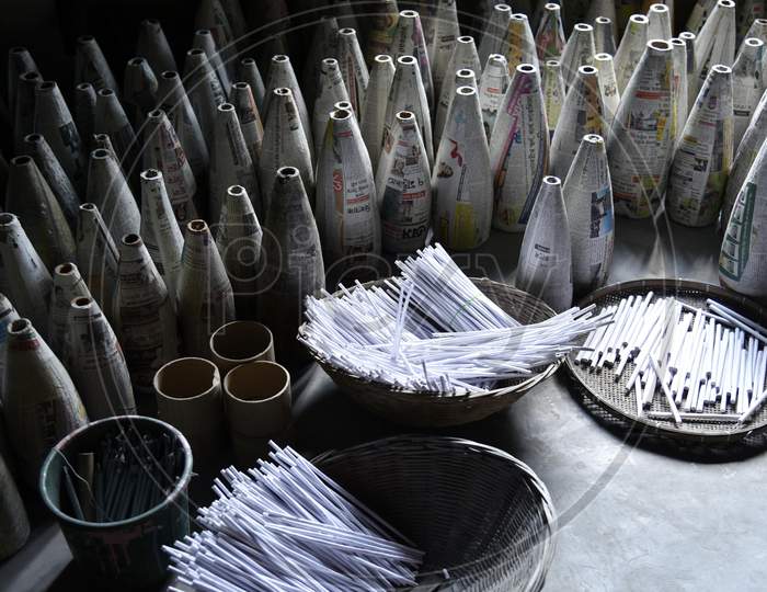 Firecrackers In A Firecracker Workshop Ahead Of Diwali Festival, In Barpeta, Assam
