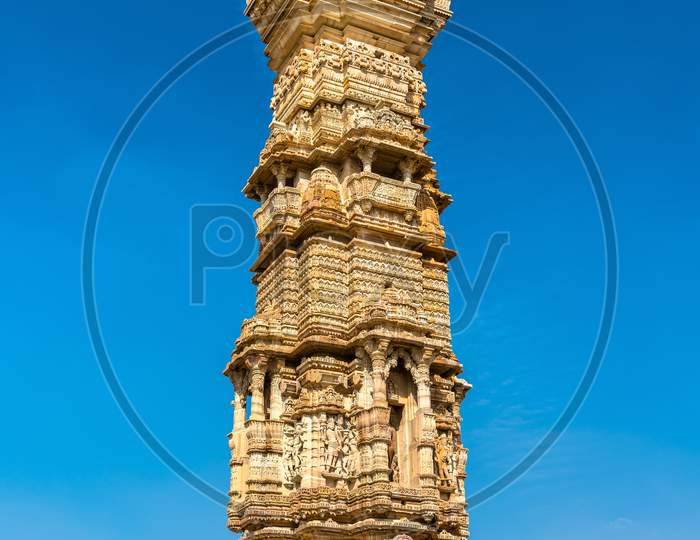 Kirti Stambha Tower at Chittorgarh Fort. UNESCO world heritage site in Rajastan State of India