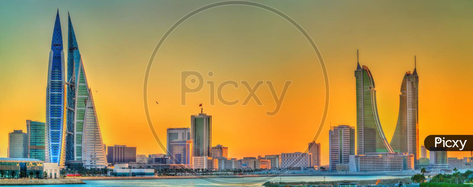 Image of Skyline Of Manama At Sunset. The Kingdom Of Bahrain-JS271401-Picxy