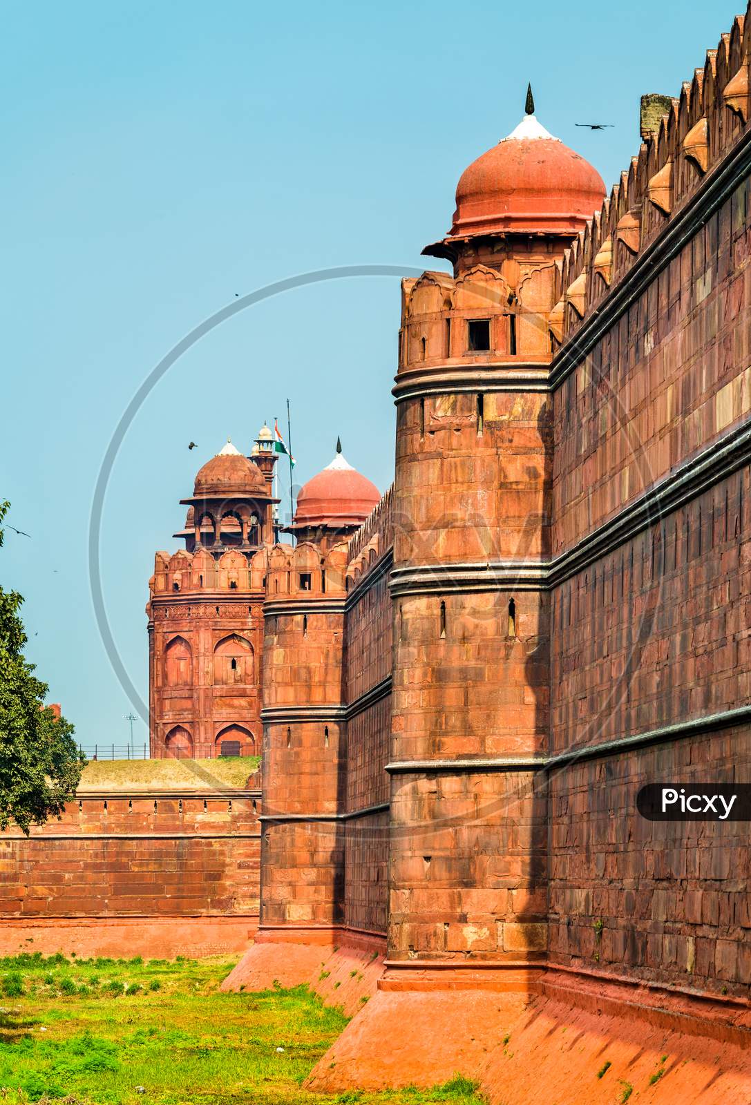 Defensive Wall Of Red Fort In Delhi, India