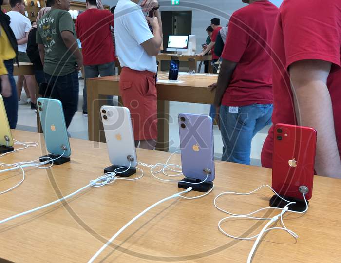 iphone 11 on display at Apple store on Orchard road, Singapore