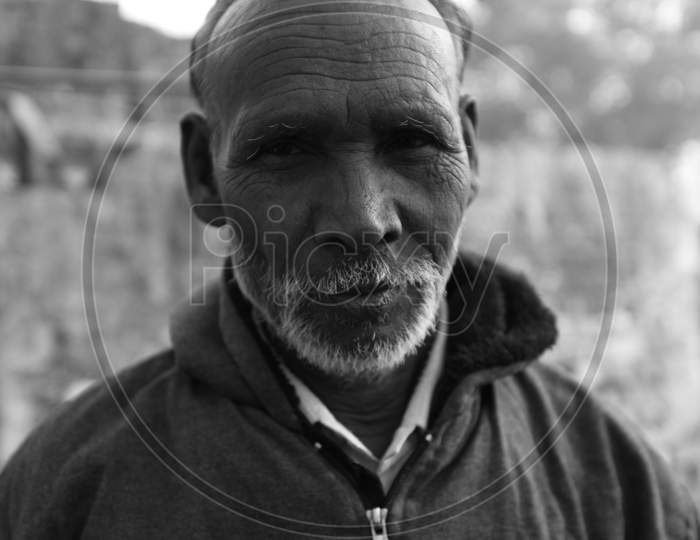 Portrait Of An Farmer In Indian Rural Villages