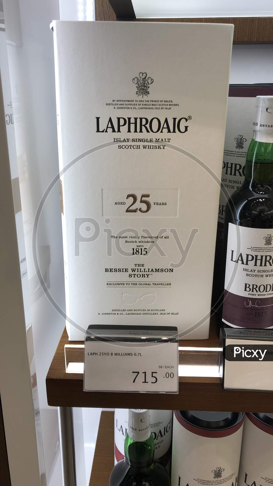 Laphroaig 25 Years bottle at Singapore airport duty free.