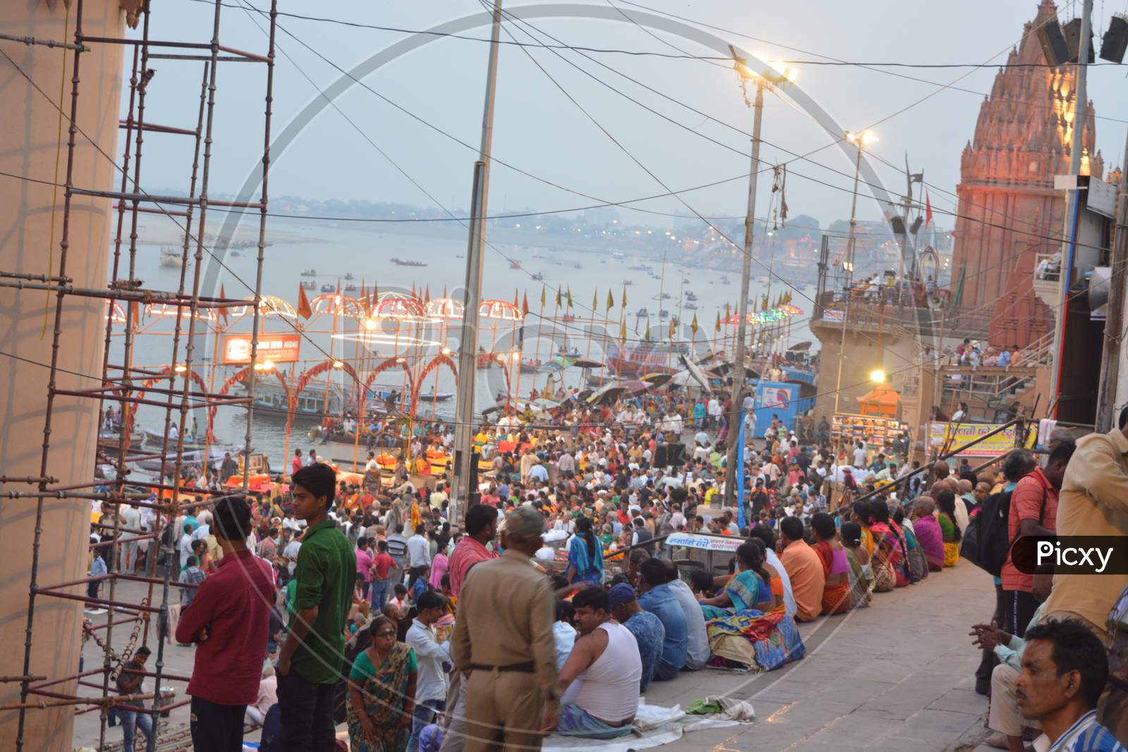 Crowd of Hindu Devotees in Varanasi Ghats