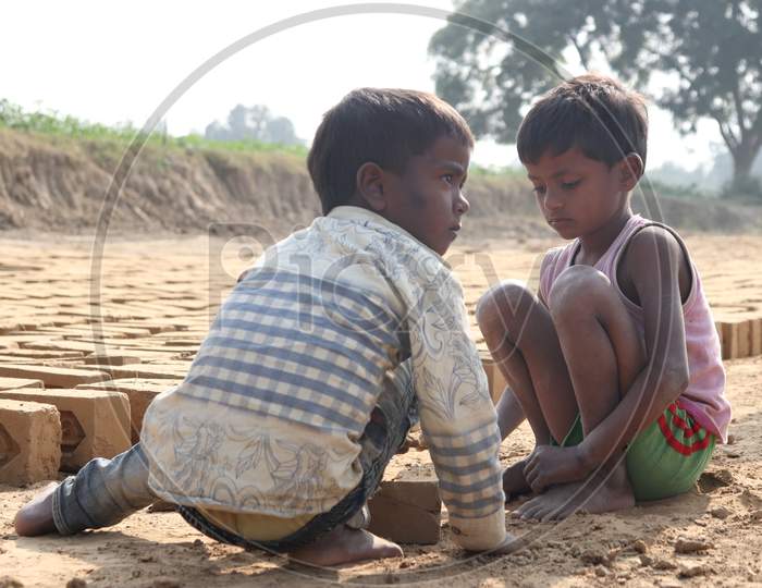 Indian Children Playing In Rural Villages