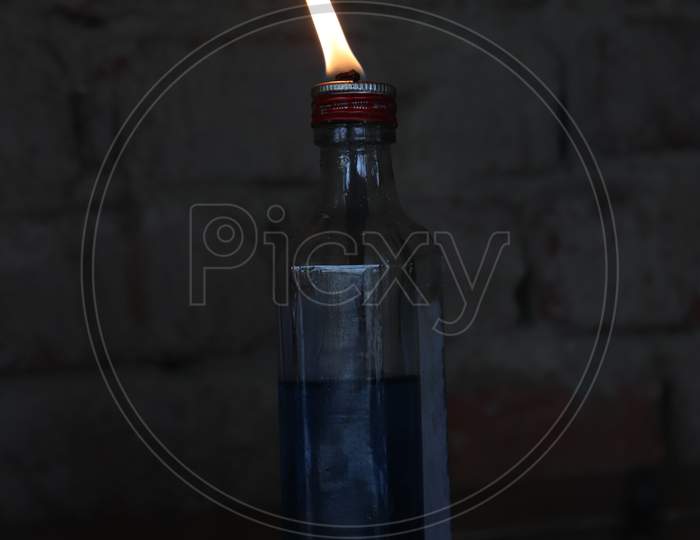Kerosene Lamp  In an Rural Village House