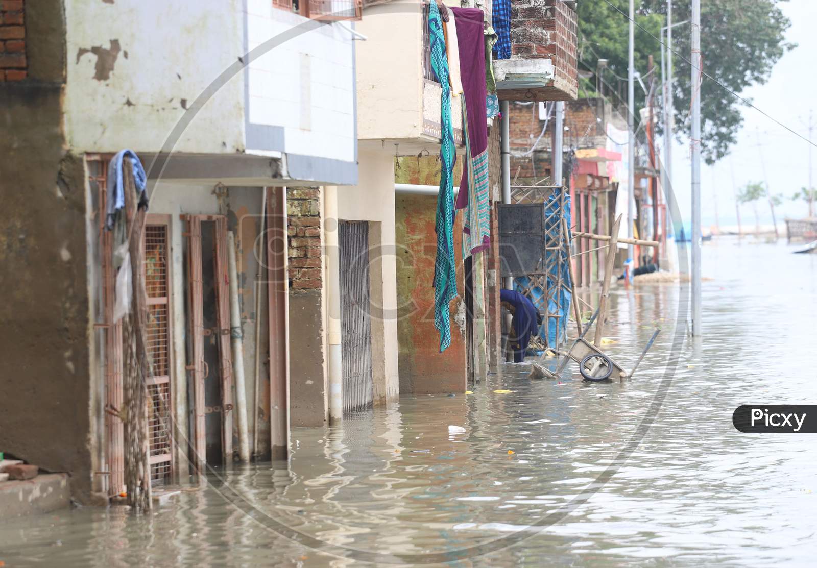 Submerged Houses In The Flood Water Of River Ganga In Prayagraj