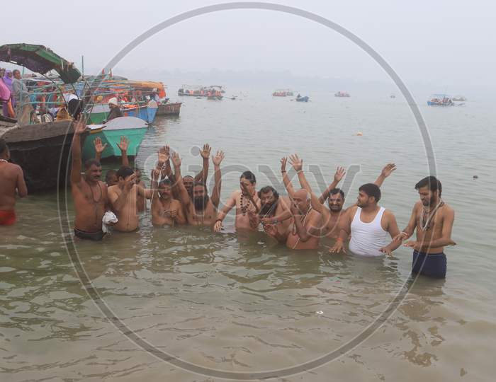 Devotee Taking Bath In Polluted Area of Ganga River In Prayagraj