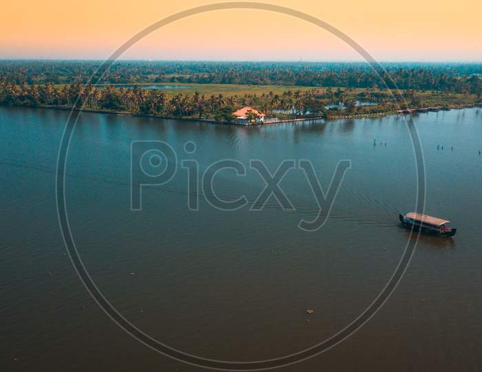Aerial View Of Kerala Backwaters  With Islands