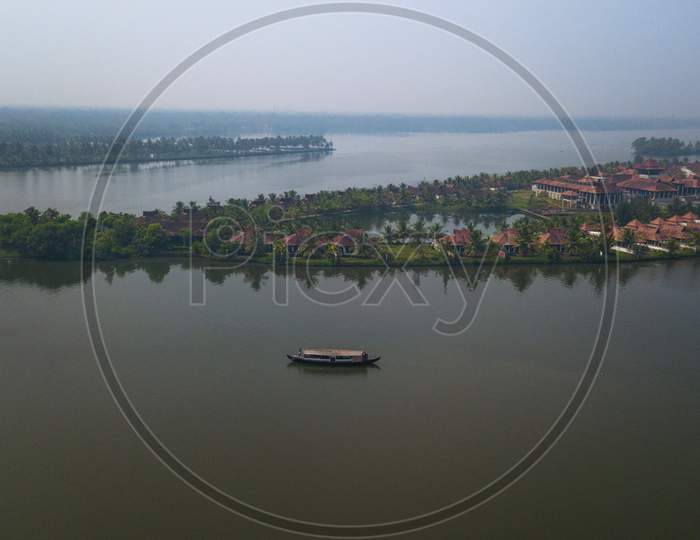 Aerial View Of Kerala Backwaters  With Islands
