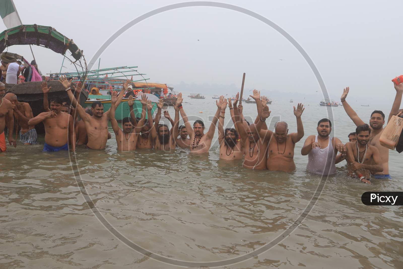 Devotee Taking Bath In Polluted Area of Ganga River In Prayagraj