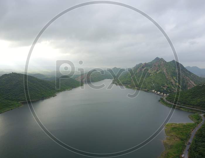 Aerial View of River and Mountains in Rajasthan