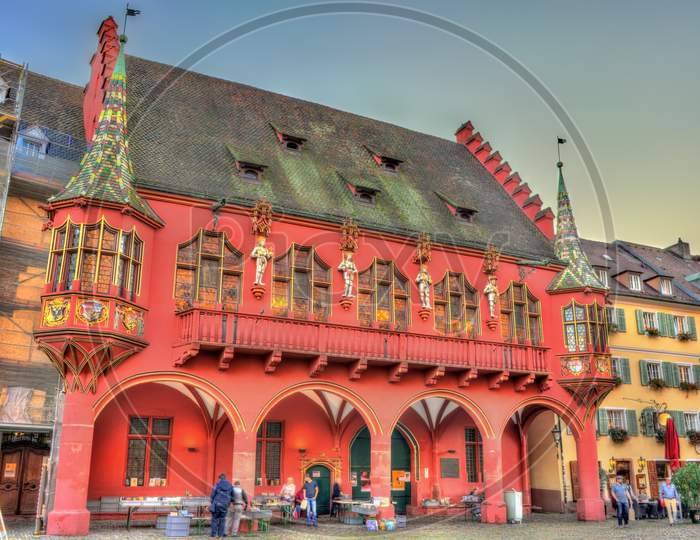 The Historical Merchants Hall On The Minster Square In Freiburg Im Breisgau, Germany