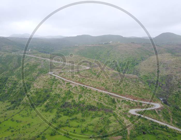 Aerial View of a hill station in Rajasthan. 