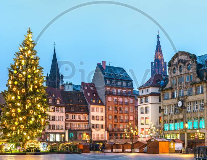 Panorama Of Place Kleber With The Christmas Market In Strasbourg, France