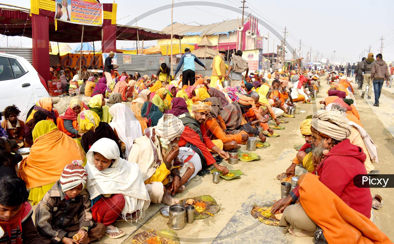 Hindu Sadhu Or Baba Eating Lunch  in Prayagraj During Ardh Kumbh Mela in Allahabad