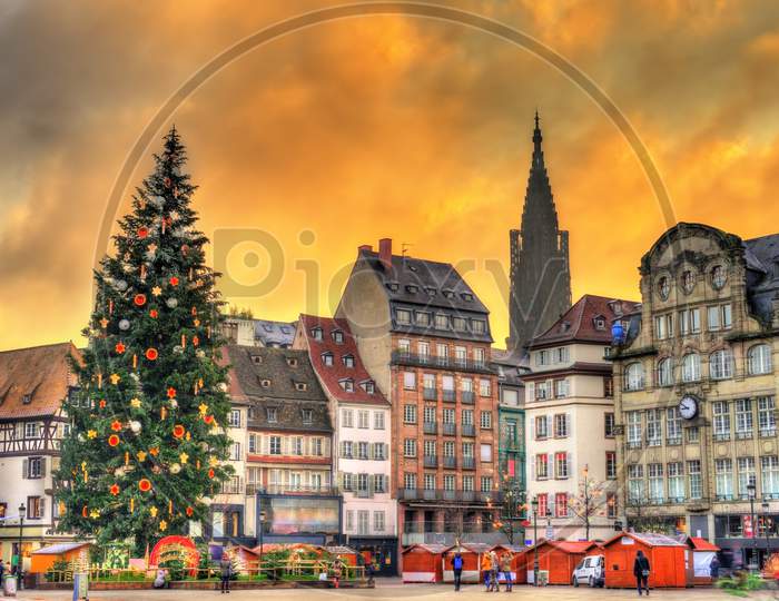 Christmas Tree At The Christmas Market In Strasbourg, France
