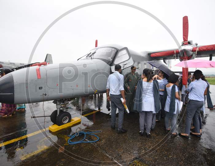 Visitors And Air force Pilots At  Indian Air Force Helicopters During Expo In Guwahati, Assam