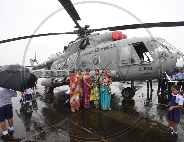 School Children At   Indian Air Force Helicopters During Expo In Guwahati, Assam