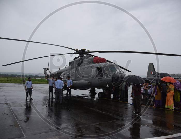 College Students  At   Indian Air Force Helicopters During Expo In Guwahati, Assam