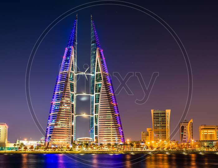 Skyline Of Manama At Night In Bahrain