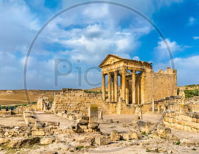 The Roman Capitol At Dougga. Unesco Heritage Site In Tunisia