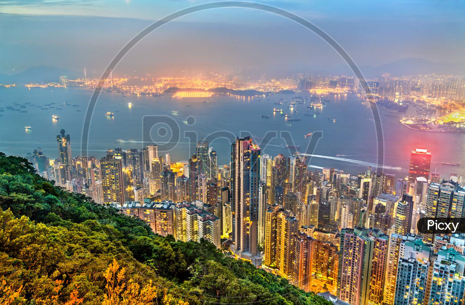Panorama Of Hong Kong Island In The Evening, China
