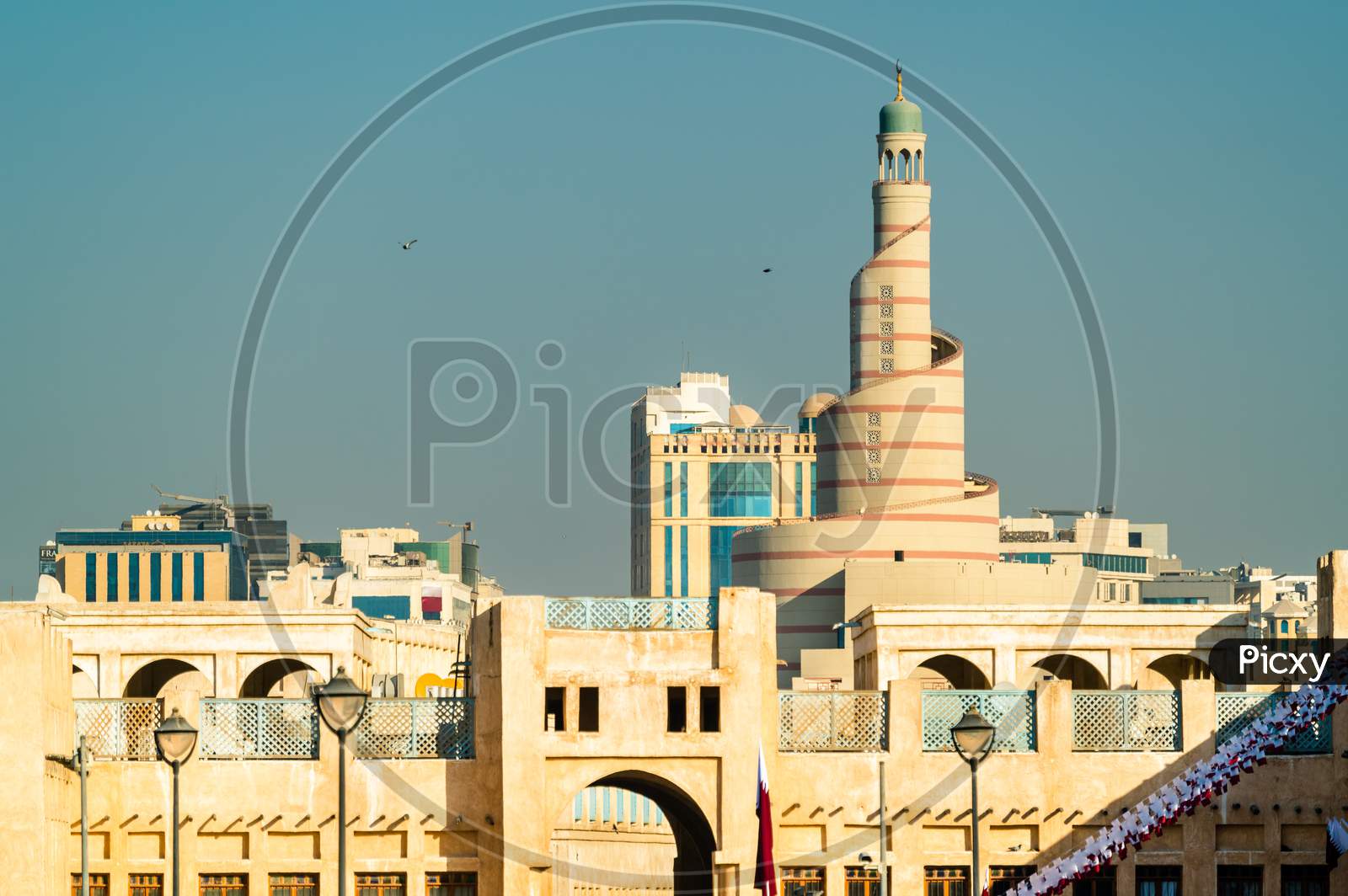 Skyline Of Souq Waqif With Islamic Cultural Center In Doha, Qatar