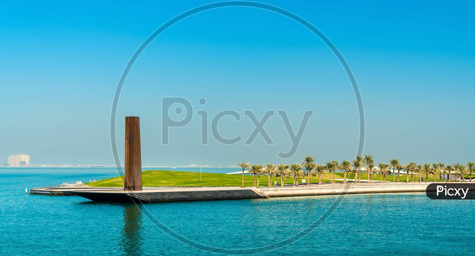 Steel Obelisk In Mia Park At Museum Of Islamic Art In Doha, Qatar