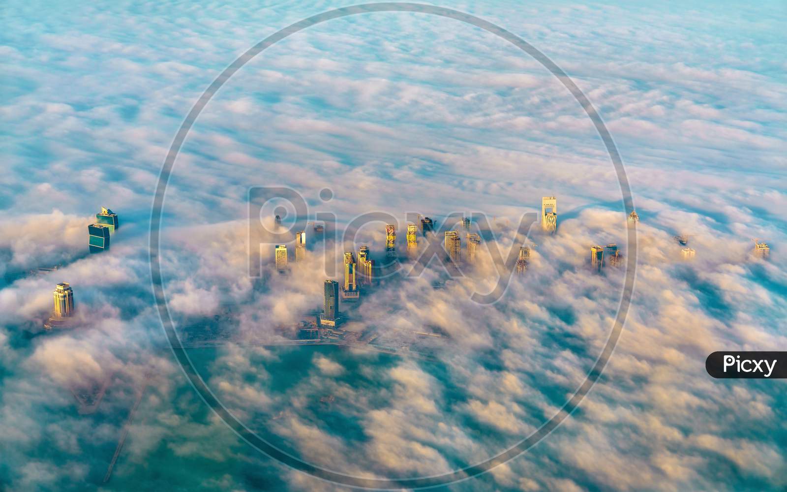 Aerial View Of Doha Through The Morning Fog - Qatar, The Persian Gulf