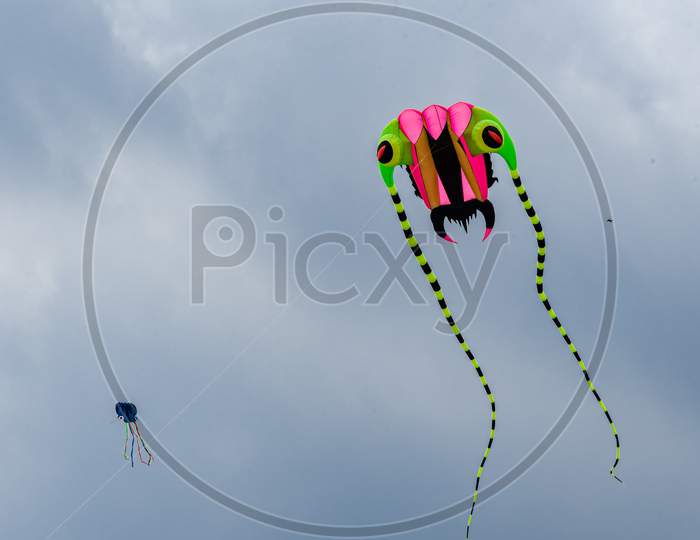 Colorful Kites Flying The Sky, Marina Barrage,Singapore.