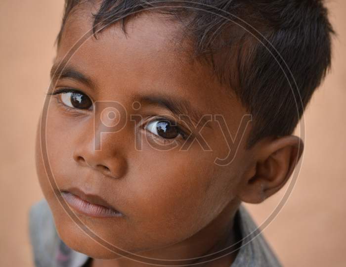 TIKAMGARH, MADHYA PRADESH, INDIA - SEPTEMBER 14, 2020: Portrait of unidentified Indian boy.