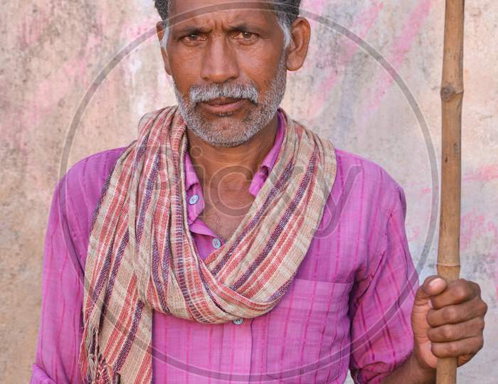 TIKAMGARH, MADHYA PRADESH, INDIA - SEPTEMBER 14, 2020: Portrait of unidentified Indian man at their village.