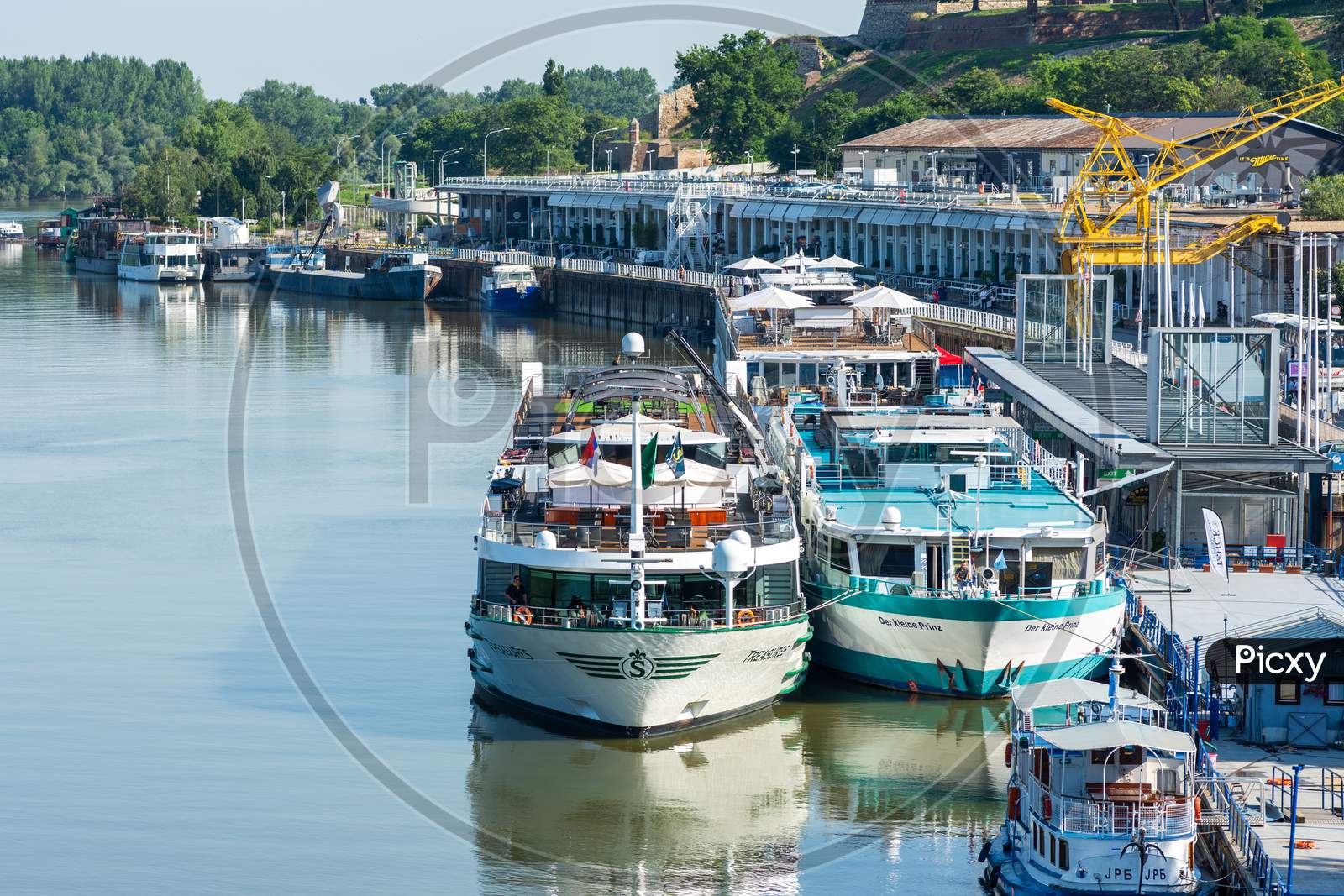 Passenger Ships And Riverboats Docked In The Port Of Belgrade, Serbia