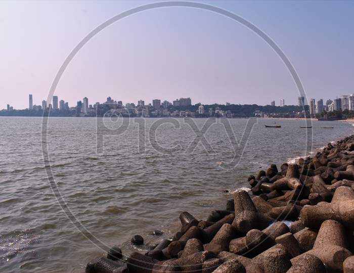 View Of Queens Necklace In Mumbai Just Beside The Ocean