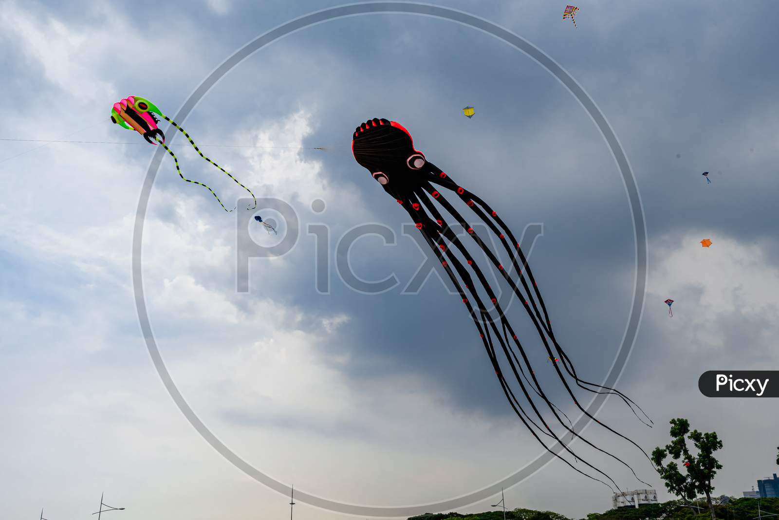 Colorful Kites Flying The Sky, Marina Barrage,Singapore.