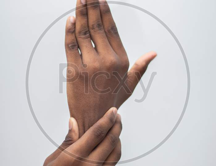 Hand Symbol Sign Language - Male Showing Hand Sign Isolated On White Background.