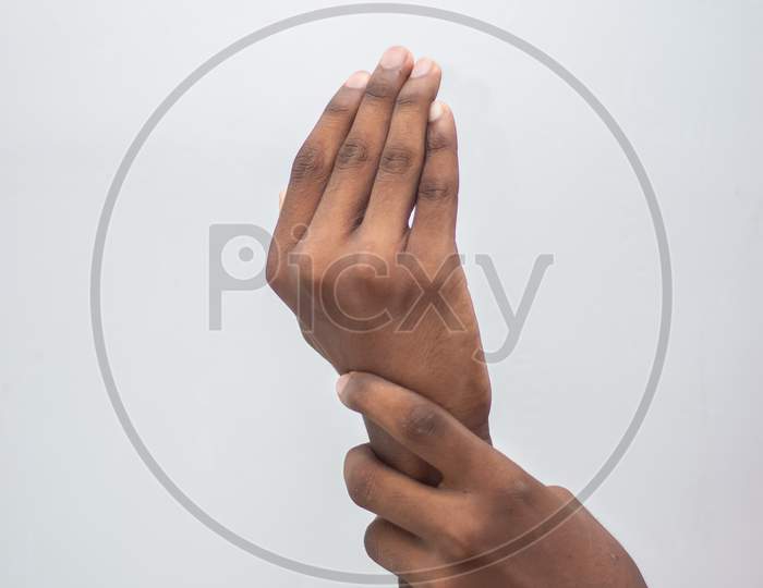 Hand Symbol Sign Language - Male Showing Hand Sign Isolated On White Background.